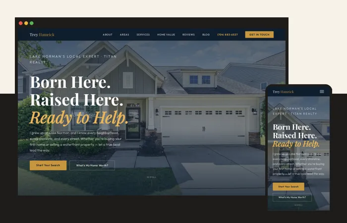 Trey Hamrick Realtor website on a laptop screen and a phone
